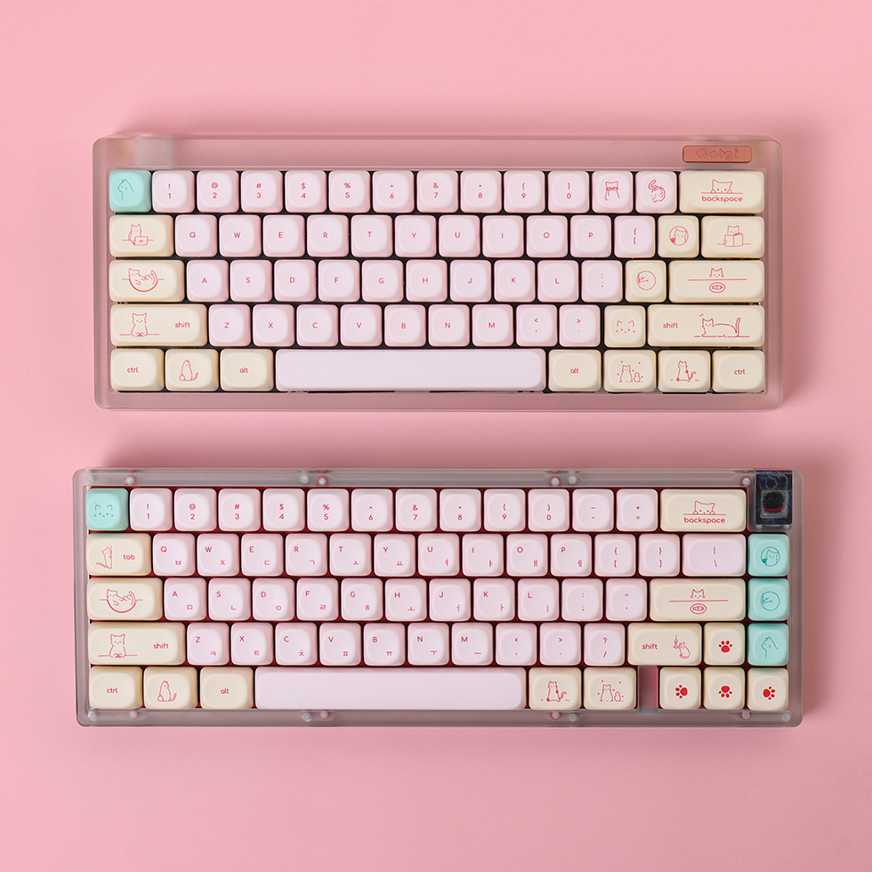 Gaming Keyboard Mini - Pink Busy Cat Minimalist Small Font