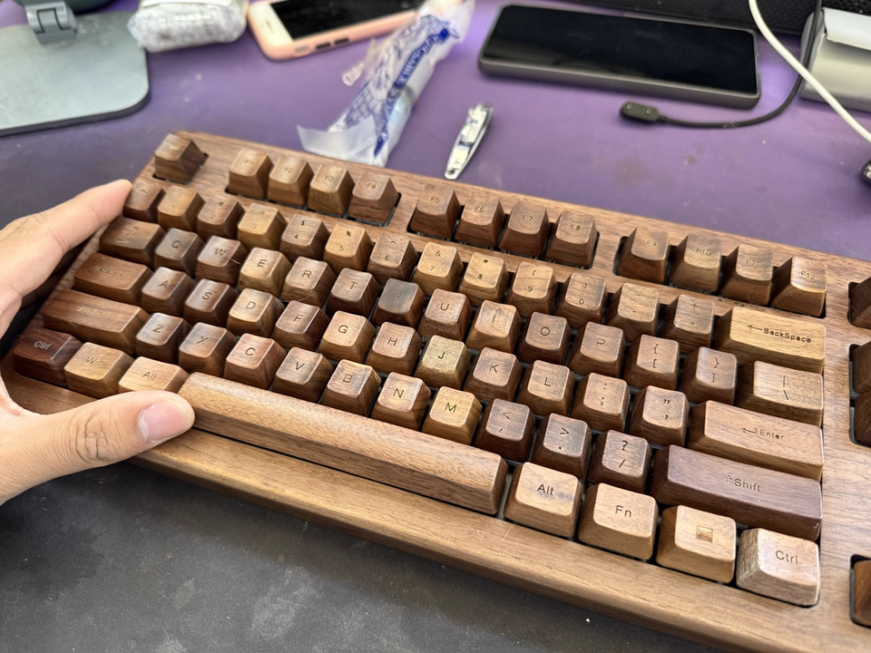 Keyboard Gaming Black - Black Walnut Keycaps Custom Wood OEM