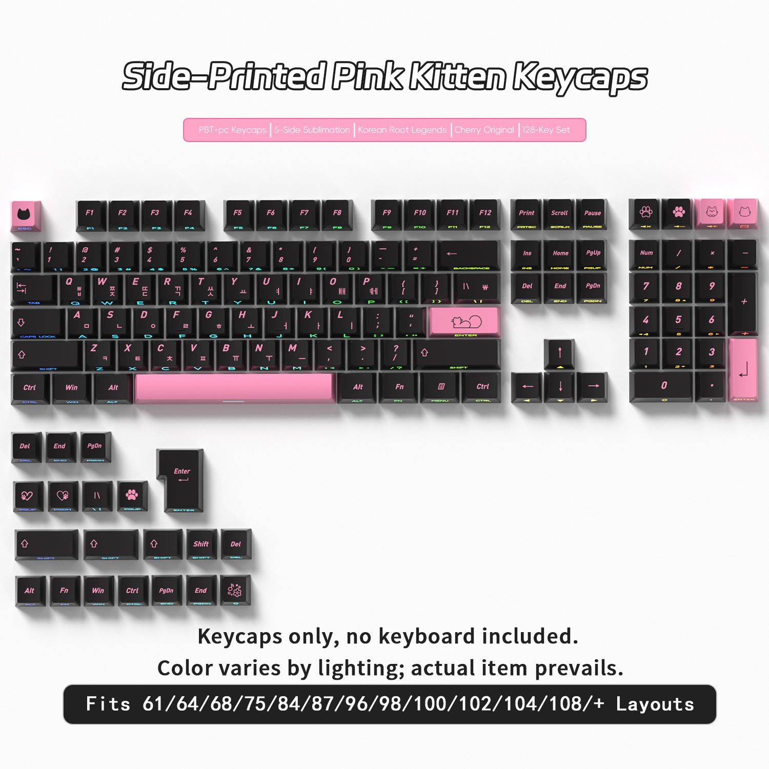 Black Pink Cat Korean Keycaps  - Keyboard Gaming Black avis et prix